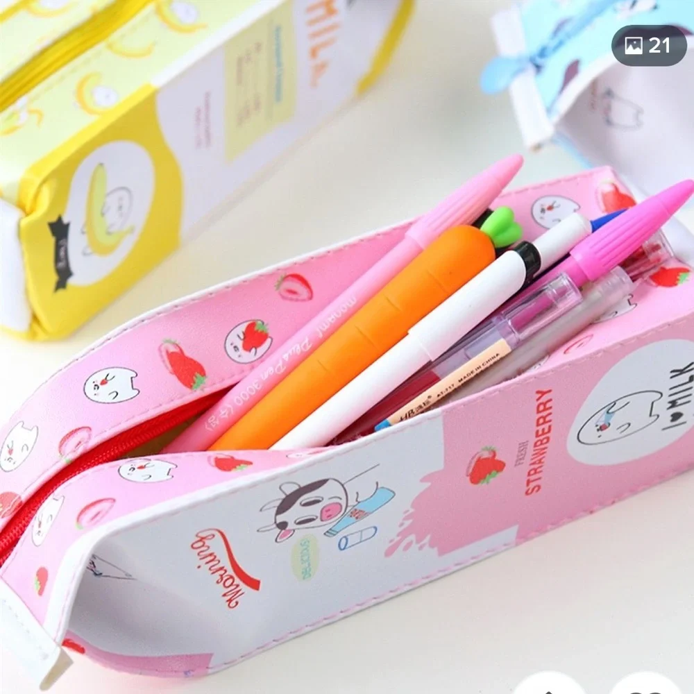 Cute Kawaii Strawberry Milk School Travel Pencil Case Pouch